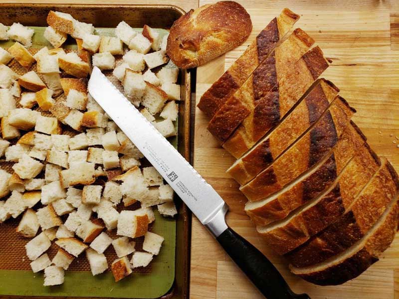 Cubes of French bread for making croutons