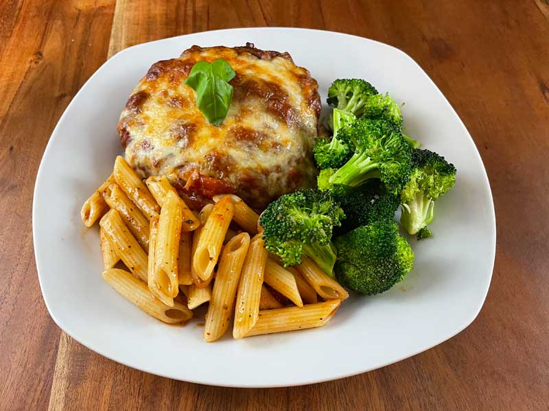 Mushroom parmesan ready to eat