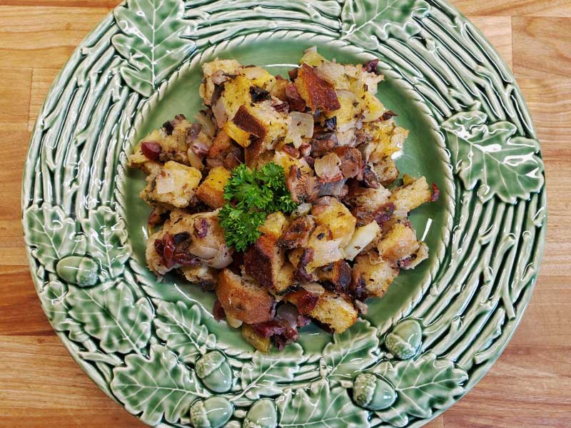 Chanterelle mushroom stuffing on the plate.