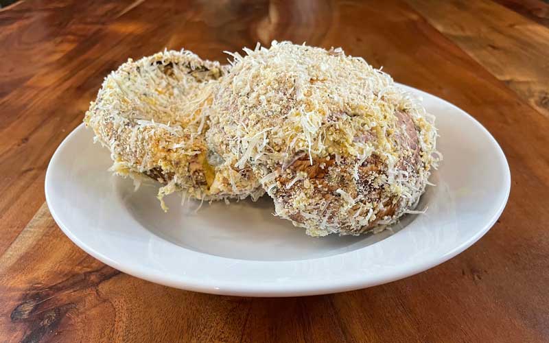 Portobello Parmesan, ready for frying
