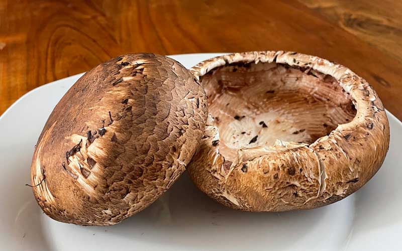 Portobello mushrooms caps, cleaned and ready to go.