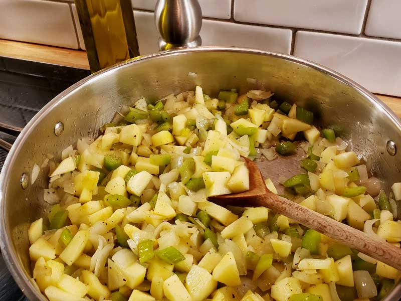 Sautéed vegetables in pan