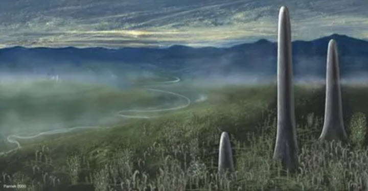 Devonian landscape depiction with Prototaxites by Artist Mary Parrish Devonian landscape depiction with Prototaxites by Artist Mary Parrish