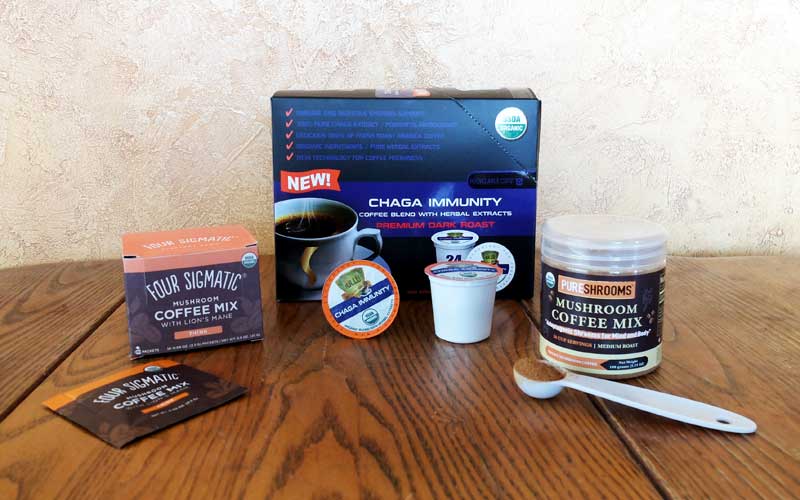 Three types of mushroom coffee