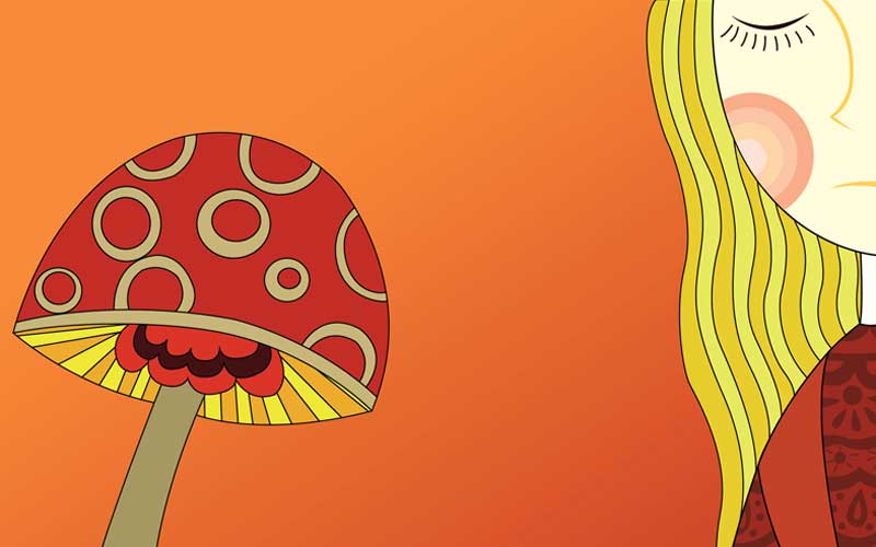 Depressed girl with magic mushroom Depressed girl with magic mushroom